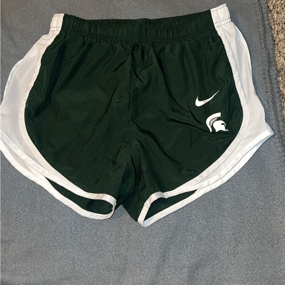 Nike Green and White MSU Women's Shorts